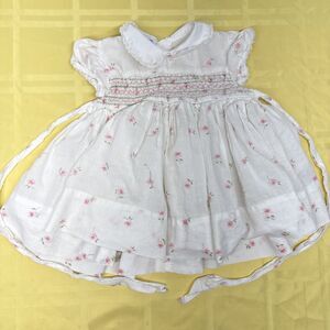 Vintage Polly Flinders Hand Smocked Baby Size 1 Party White Dress Pink Roses